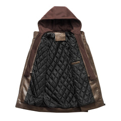 Men's Casual Warm Thick Hooded Leather Jacket