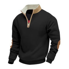Men's Lambskin Stand Collar Embroidery Half Zip Sweatshirt