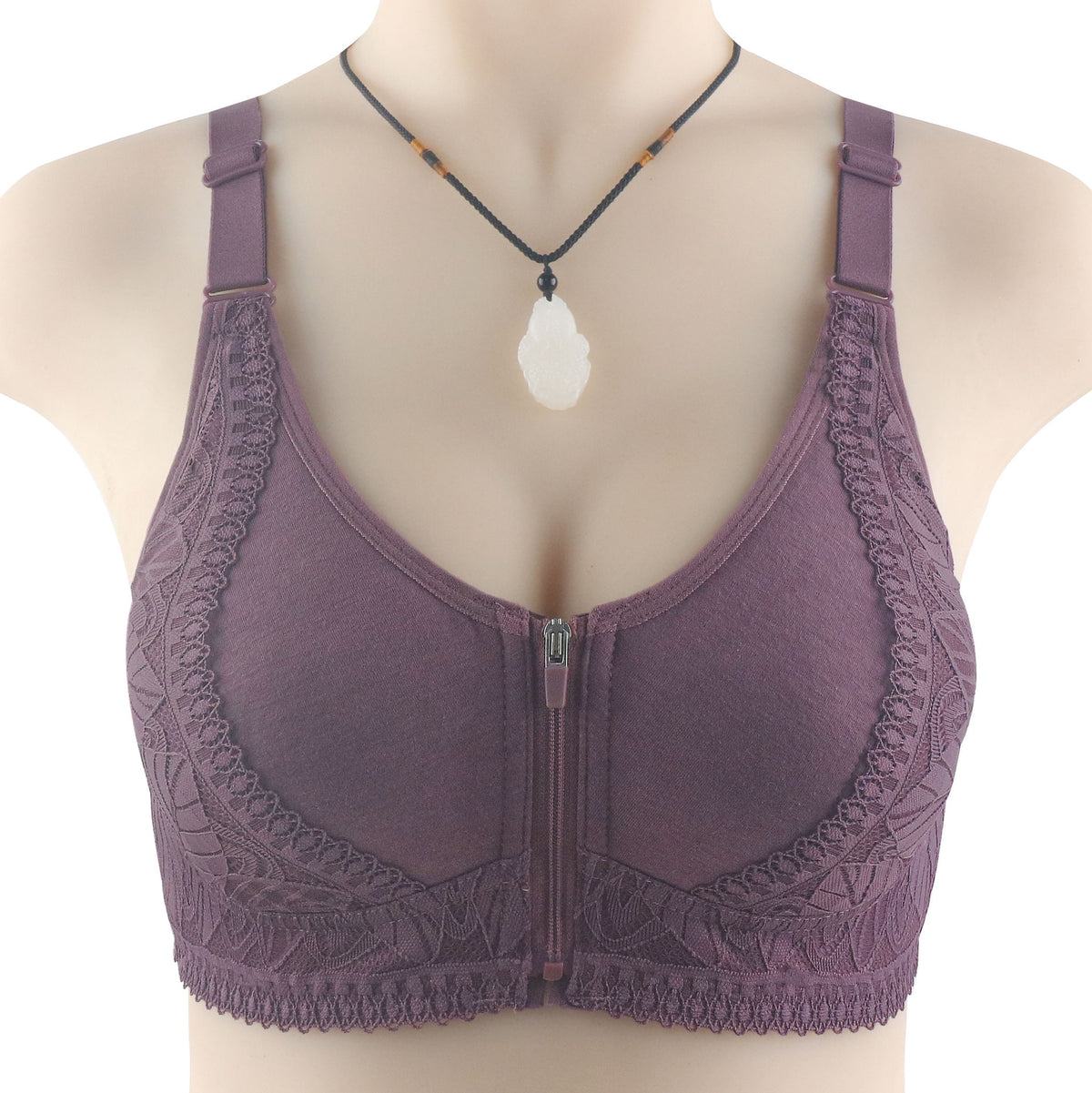 New style front zipper wire free lace plus size bra