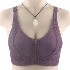 New style front zipper wire free lace plus size bra