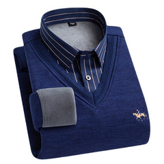 Men's Fake Two Piece Warm Knitted Shirt