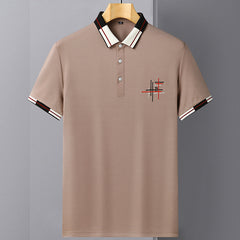 Men's High-end Mulberry Silk Embroidered Ribbed Lapel Casual Polo Shirt