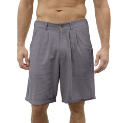Men's Cotton and Linen Casual Beach Button Stretch Shorts