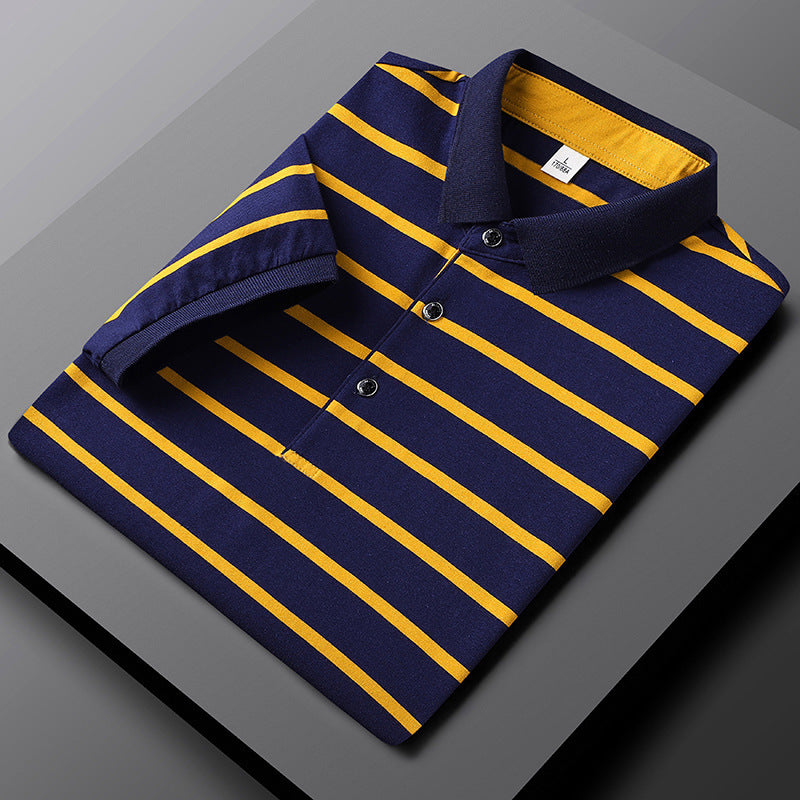 Men's Casual Short-sleeved Knitted Striped POLO Shirt