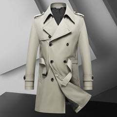 Men's Simple Double Breasted Belt Quality Trench Coat