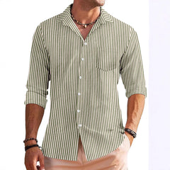 Men's Casual Jacquard Striped Long Sleeve Shirt