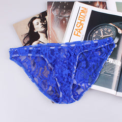 Men's Low Waist Sexy Lace Transparent Briefs