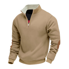 Men's Lambskin Stand Collar Embroidery Half Zip Sweatshirt