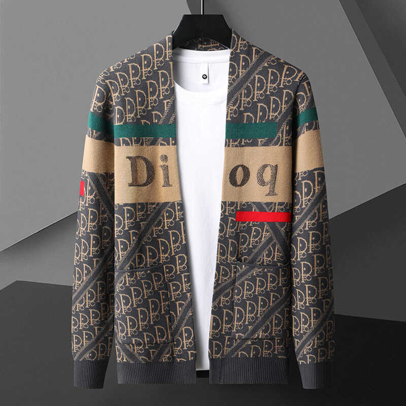 V-neck colorblock letter jacquard knitted cardigan sweater