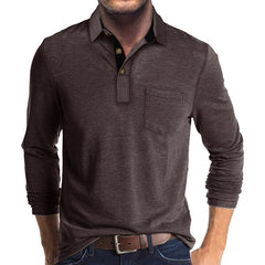 Long-sleeved solid color lapel casual polos