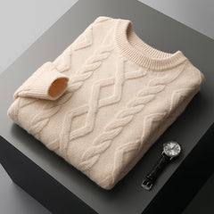 Men's New 100% Wool Thick Crew Neck Sweater