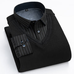 2023 Men's Thermal Fake Two-Piece Long Sleeve Shirt
