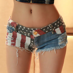 Low-rise Sexy Printed Ripped Denim Shorts