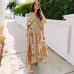 New sexy high waist fashion print slit dress