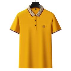 Embroidered straight breathable short-sleeved business casual solid color polo shirt