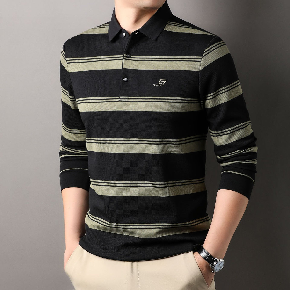 Men's Business Casual Striped POLO Shirt
