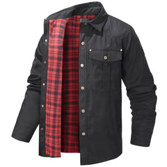Men's Large Size Lapel Plaid Flannel Casual Jacket