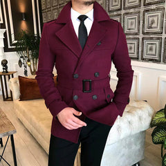 Men's Lapel Double-breasted Casual Windbreaker Woolen Jacket
