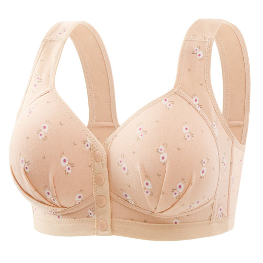 Front buttoned thin printed large size bra