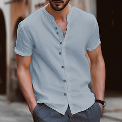 Men's Retro Button Cotton Linen Casual Short Sleeve Shirt
