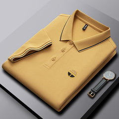 Men's Casual Solid Color Versatile Lapel Embroidered Polo Shirt
