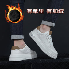 Men's New Winter Velvet Casual Cowhide White Shoes