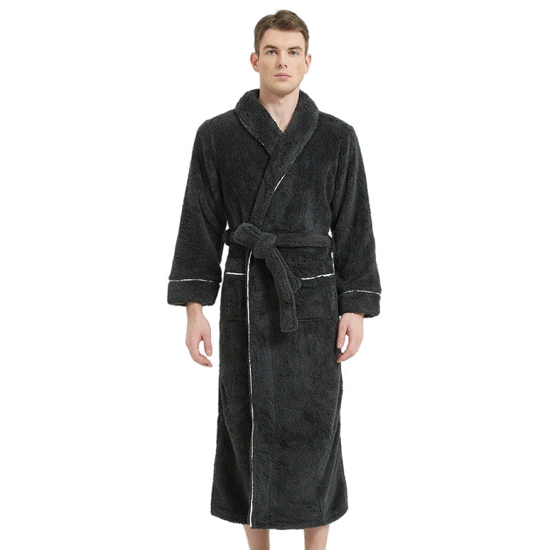 2024 Winter Men's Comfortable Cotton Velvet Long Nightgown