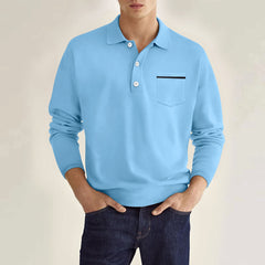 Men's Long Sleeve Pocket Casual Polo Shirt