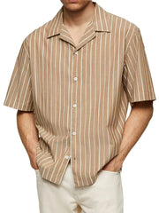 Men's Striped Lapel Fashion Casual Breathable Short Sleeve Shirt