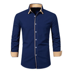 2024 Men's New Casual Color Matching Fashion Long Sleeve Business Shirt
