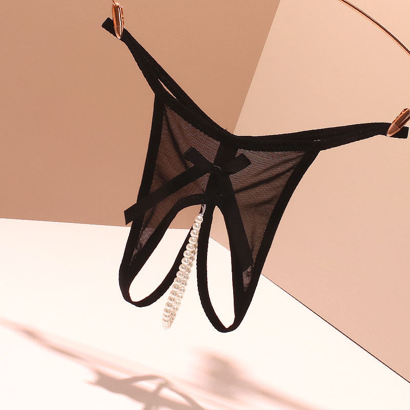 Sexy Pearl Transparent Crotchless Thong
