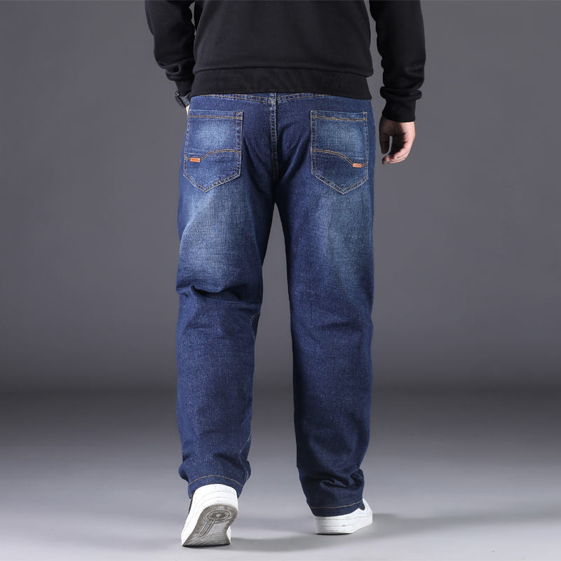 2024 New Men's Large Size Loose Straight Stretch Jeans