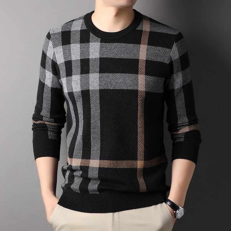 Men's Crew Neck Striped Casual Knitted Sweater