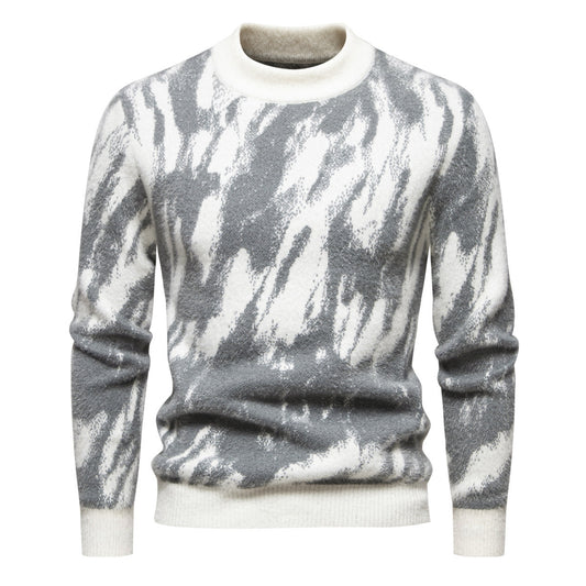 New Men's Retro Printed Casual Crewneck Sweater