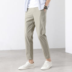 Men's Elastic Waist Cotton and Linen Ice Silk Casual Trousers