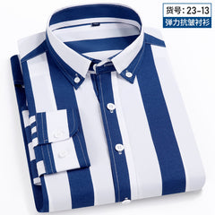 Men's Striped Business Casual Non-iron Elastic Long-sleeved Shirt