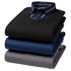 2023 Men's Thermal Fake Two-Piece Long Sleeve Shirt