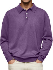 Men's Long Sleeve V-neck Button-down Casual Polo Shirt