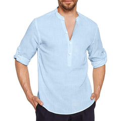 2023 Stand Collar Casual Solid Color Loose Cotton Linen Shirt