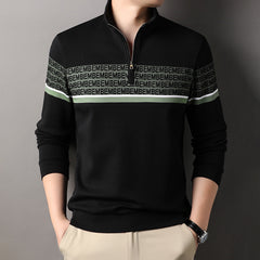 Striped Stand Collar Half Zip Loose Sweater