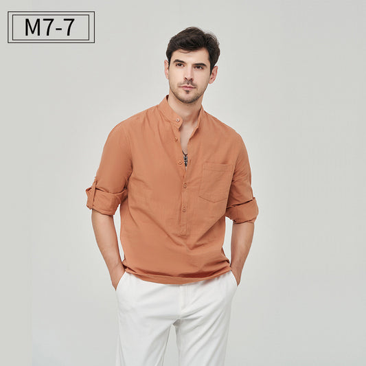 Men's Pure Cotton Stand Collar Linen Shirt