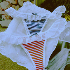 Japanese Blue and White Navy Striped Chiffon Cute Thong