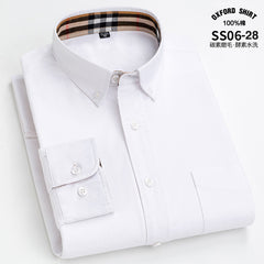 Men's Pure Cotton Oxford Vertical Plaid Striped Business Casual Long-sleeved Shirt