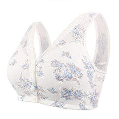 Cotton thin front button printed wireless bra