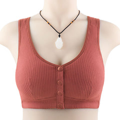 Button Front Printed Wireless Wide Strap Bra