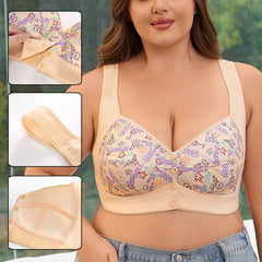 Oversized Wire-Free Printed Front-Button Bra