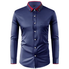 Men's Long Sleeve Contrast Color Stretch Shirt