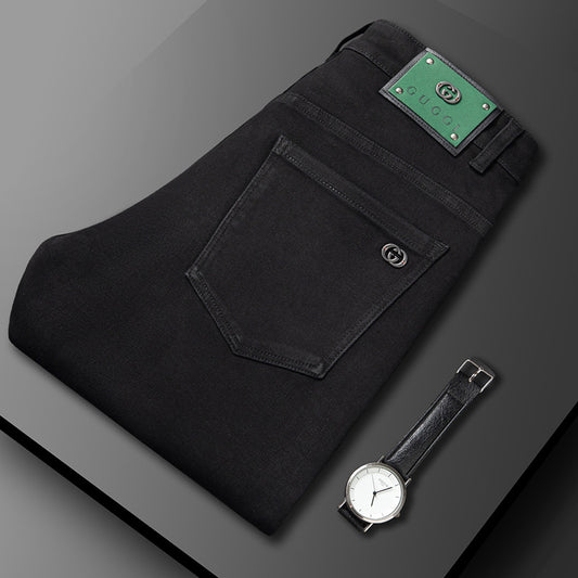 New High-end Men's Black Straight Slim Stretch Casual Versatile Jeans
