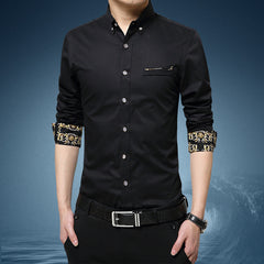Cotton lapel long sleeve casual shirt