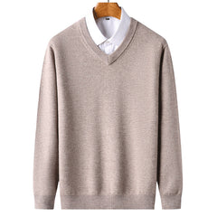 Men's 100% Wool V-neck Knitted Bottoming Sweater